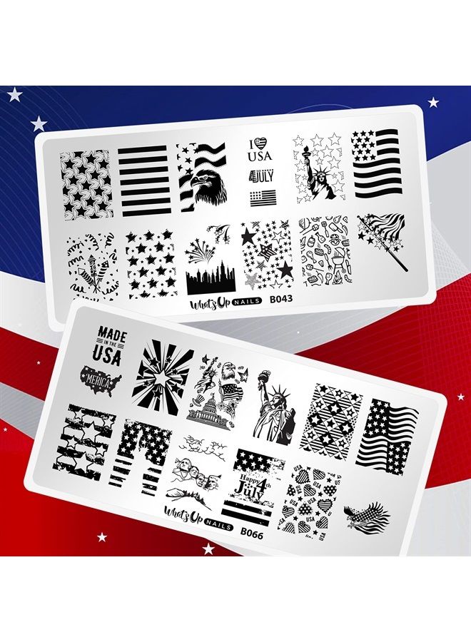 Whats Up Nails America USA Stamping Plates 2 pack (B043, B066) for Nail Art Design - Image 1