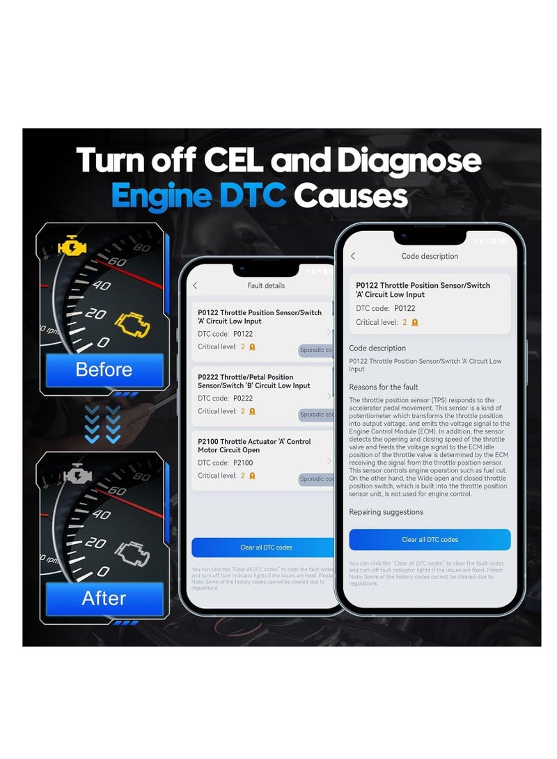 إسكدنيا أداة تشخيص الماسح الضوئي AD20 Pro اللاسلكية OBD2 من Advancer - متوافقة مع iPhone وAndroid - قارئ أكواد السيارة المحسن - فحص جميع الأنظمة، وإعادة ضبط الزيت، وإيقاف تشغيل CEL، واختبار الأداء والجهد - Image 4