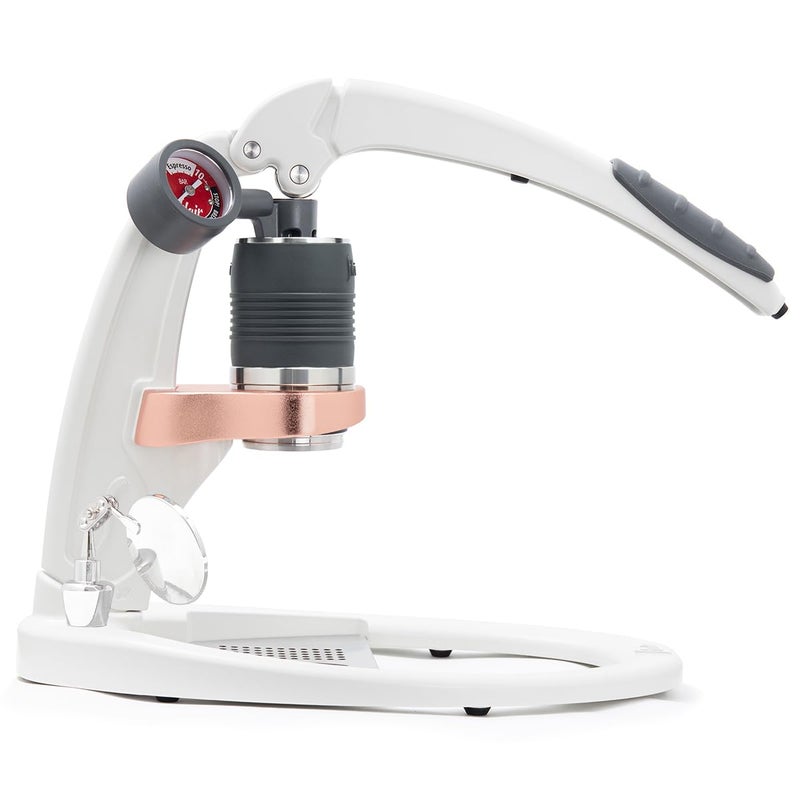 Flair UPDATED PRO 3 (White) - All manual lever espresso maker with a stainless steel brew head, pressure gauge, shot mirror and a small size - Image 1