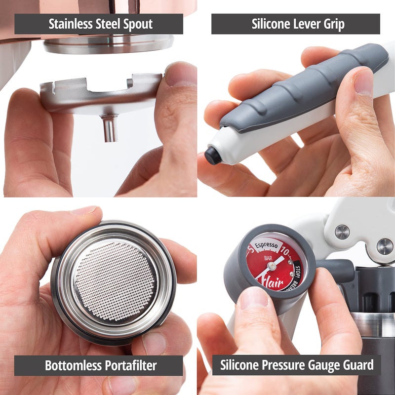 Flair UPDATED PRO 3 (White) - All manual lever espresso maker with a stainless steel brew head, pressure gauge, shot mirror and a small size - Image 3