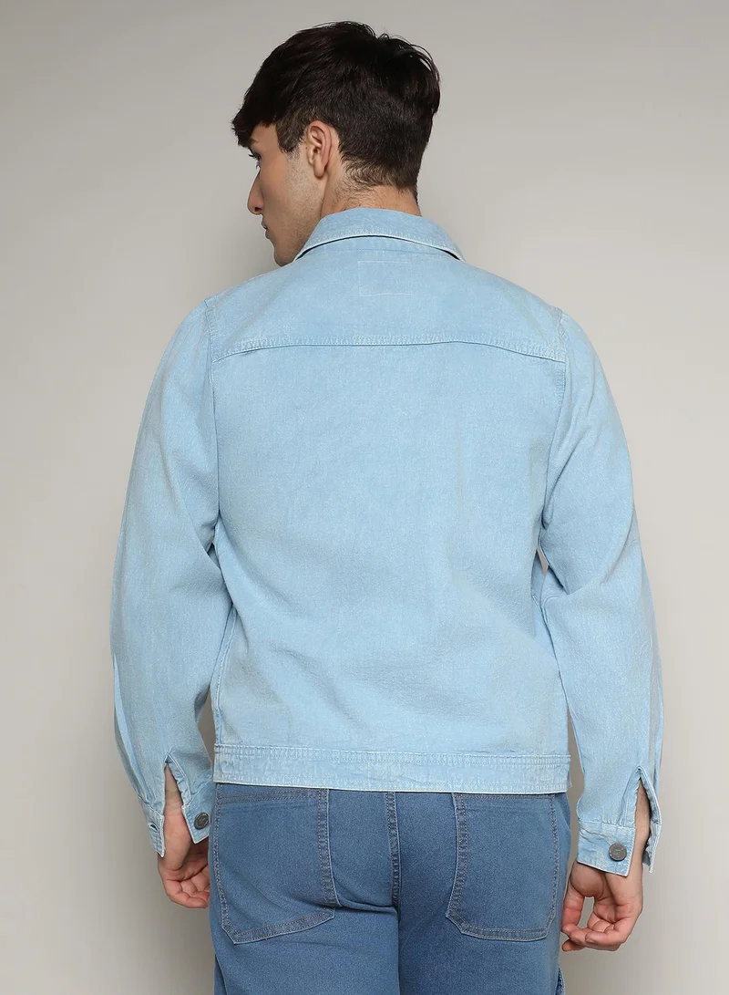 Campus Sutra Men's Sky Blue Light-Wash Denim Jacket