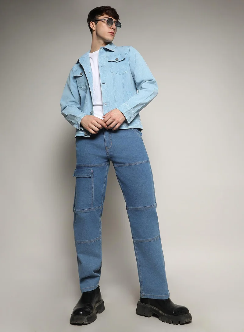 Campus Sutra Men's Sky Blue Light-Wash Denim Jacket