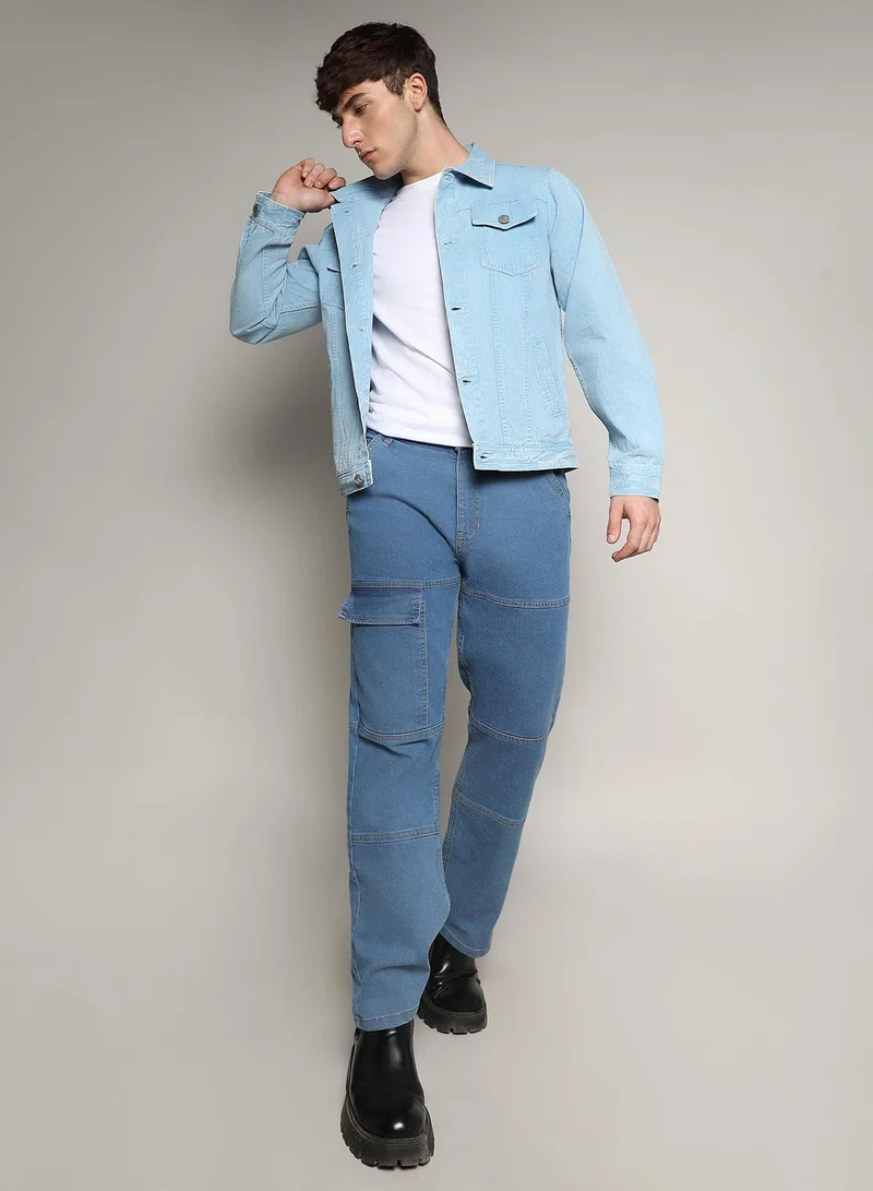 Campus Sutra Men's Sky Blue Light-Wash Denim Jacket