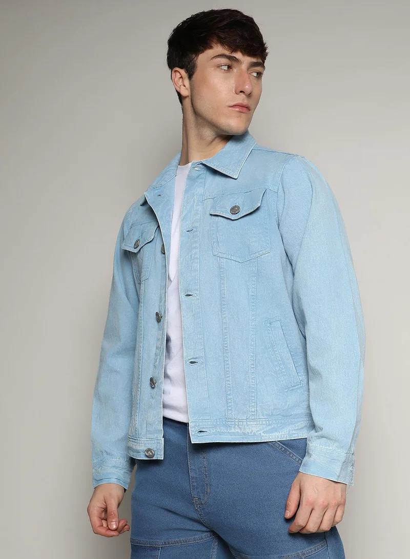 Campus Sutra Men's Sky Blue Light-Wash Denim Jacket
