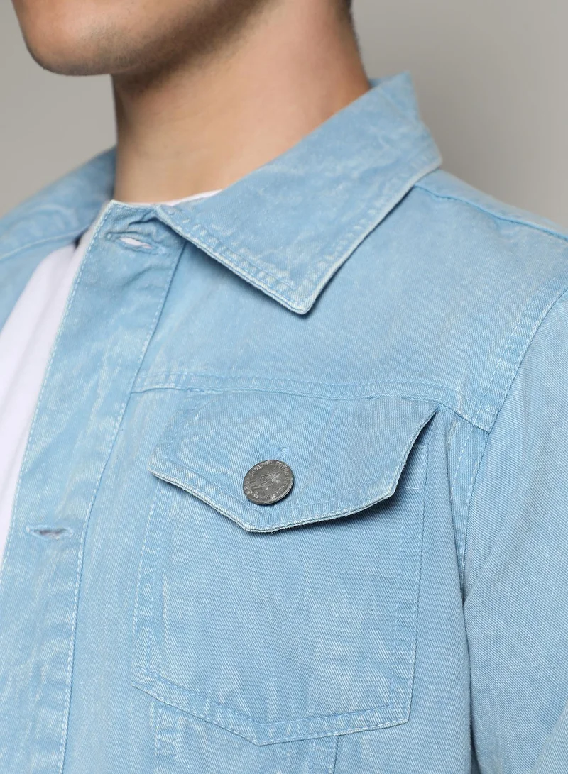 Campus Sutra Men's Sky Blue Light-Wash Denim Jacket