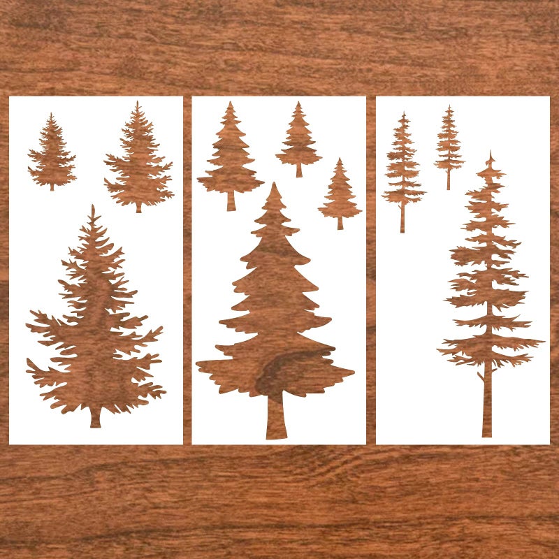KWAGOCAR 3 Pieces Pine Trees Stencils - Reusable Pine Drawing Fir Tree Templates for DIY Art Crafts & Home Decoration - Image 1