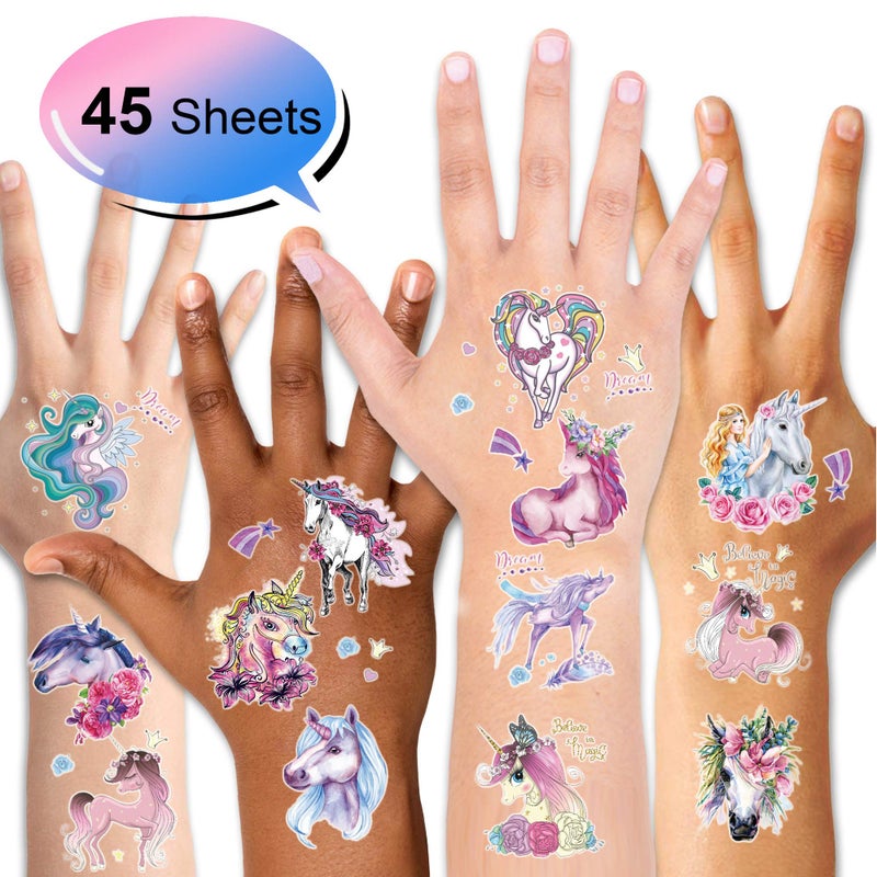 Konsait Cute Magic Animals Temporary Tattoos for Children Kids Girls(45Sheets),Konsait Great Girls Fake Stickers Waterproof Rainbow Kids Birthday Party Favors Decorations Birthday Party Gift Bag Fillers - Image 2