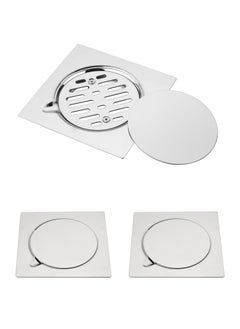 LAWAZIM Stainless Steel Floor Drain -3 Piece 15x15cm- Square Drain Cover with Lid and Strainer Anti-Clog Hair Catcher for Bathroom Kitchen, Pool, Insect-Proof Shower Drain Trap, Durable Easy to Clean  - Image 1