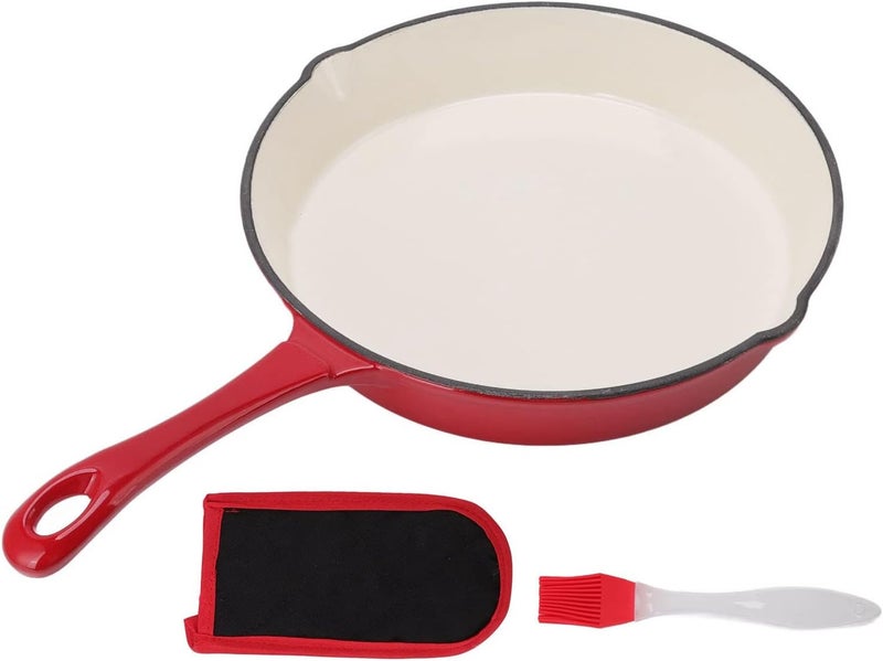 Zerodis Cast Iron Skillet, 25cm Stovetop Frying Pan with Ergonomic Long Handle Dual Pour Spouts Pre Seasoned Multifunction Even Heating Cookware for Kitchen Cooking Baking - Image 1