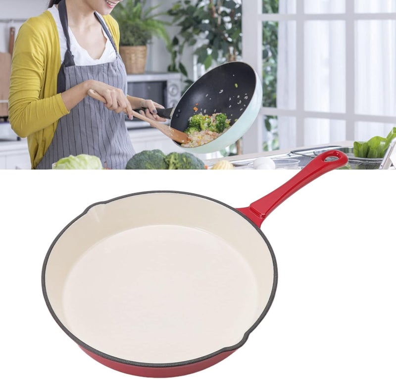 Zerodis Cast Iron Skillet, 25cm Stovetop Frying Pan with Ergonomic Long Handle Dual Pour Spouts Pre Seasoned Multifunction Even Heating Cookware for Kitchen Cooking Baking - Image 2