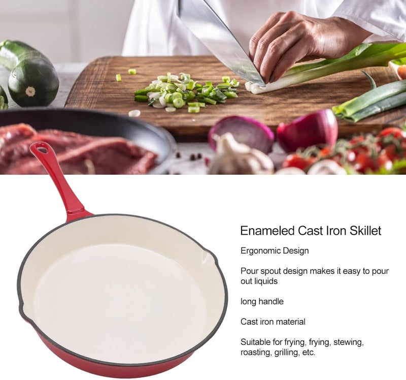 Zerodis Cast Iron Skillet, 25cm Stovetop Frying Pan with Ergonomic Long Handle Dual Pour Spouts Pre Seasoned Multifunction Even Heating Cookware for Kitchen Cooking Baking - Image 4