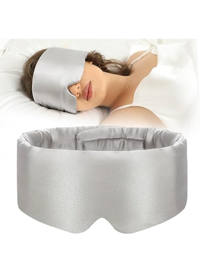 100% Silk Sleep Mask – Adjustable Eye Mask for Women & Men, Blackout for Travel, Rest & Office, Large Size (Gray) - Image 1