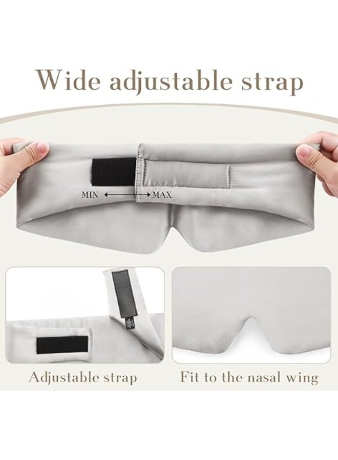 100% Silk Sleep Mask – Adjustable Eye Mask for Women & Men, Blackout for Travel, Rest & Office, Large Size (Gray) - Image 2
