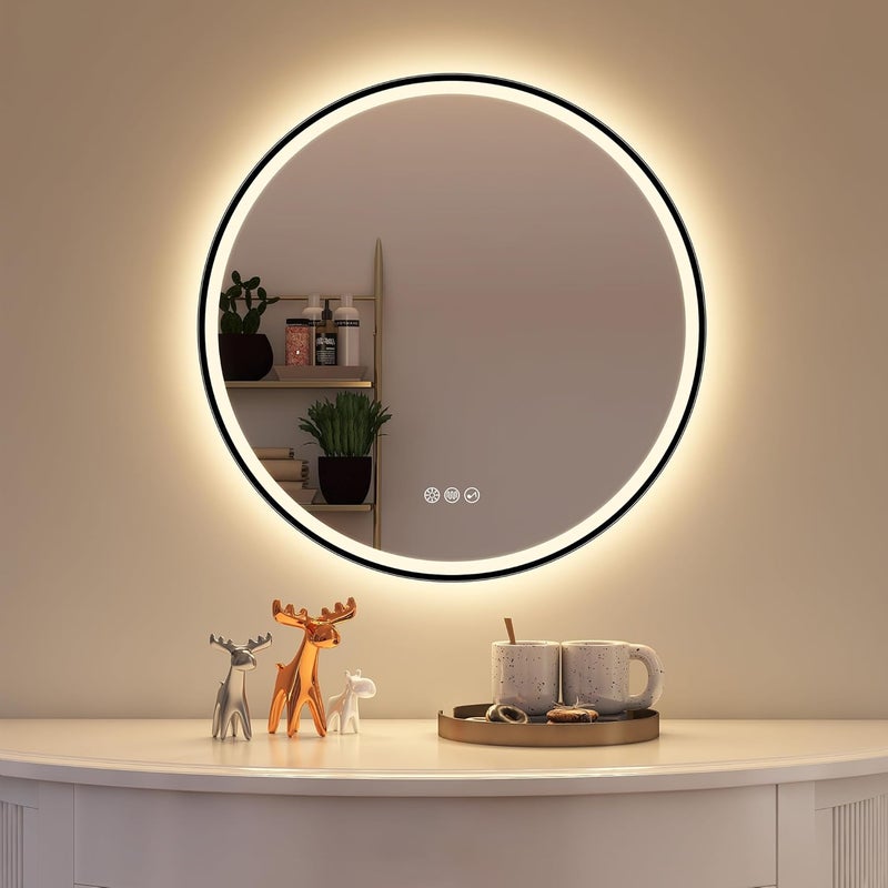 مرآة حمام STARLEAD دائرية بإضاءة بقطر 60 سم، مرآة LED دائرية مع سطوع قابل للتعديل، 3 درجات حرارة لونية، مضاد للضباب، بلوتوث، ذاكرة إضاءة، مرآة حمام IP44 - Image 1