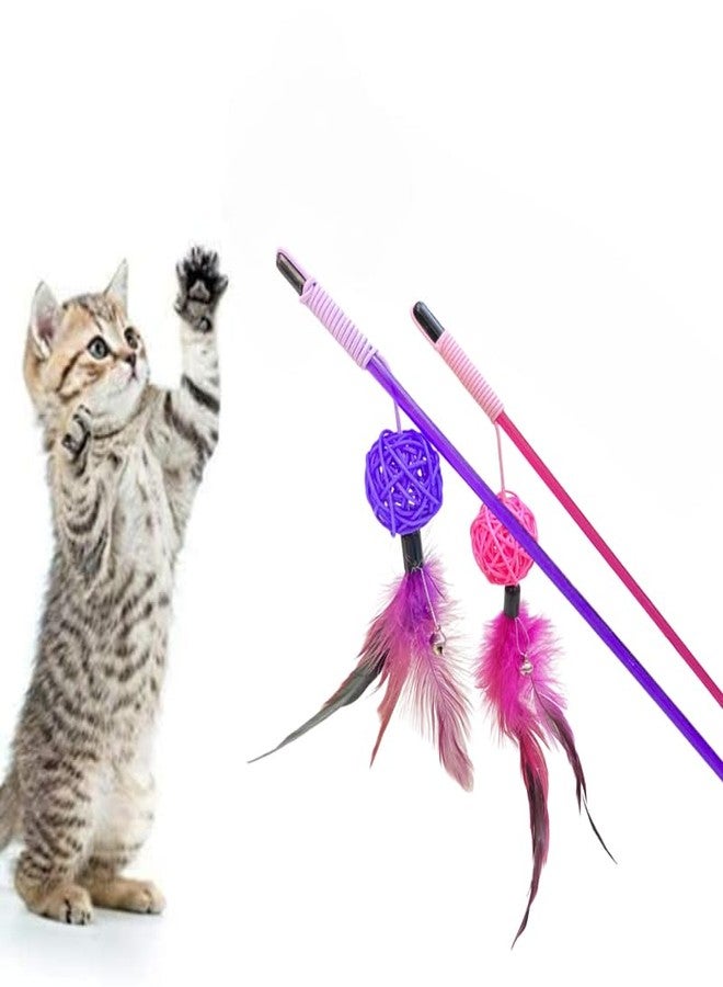 KittuPet مجموعة ألعاب KittuPet للقطط - مجموعة ألعاب تفاعلية مع عصي إغراء قابلة للسحب وألعاب ريش - ألعاب نشاط لتمرين القطط والقطط الصغيرة، مجموعة ألعاب من حبل السيزال مكونة من قطعتين - Image 1
