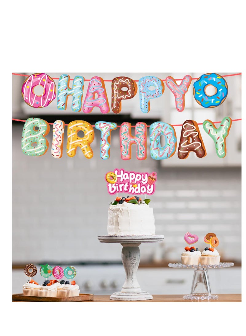 Excefore Donut Birthday Party Decoration, 14 Pcs Donut Cupcake Toppers, Happy Birthday Banner, Donut Themed Party Tea Party, for Kids Birthday Baby Shower Wall Decoration - Image 4