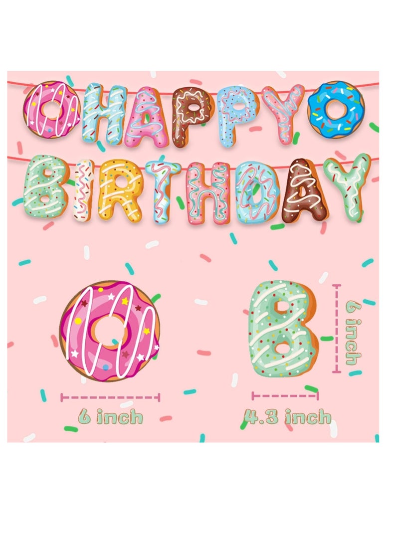 Excefore Donut Birthday Party Decoration, 14 Pcs Donut Cupcake Toppers, Happy Birthday Banner, Donut Themed Party Tea Party, for Kids Birthday Baby Shower Wall Decoration - Image 2
