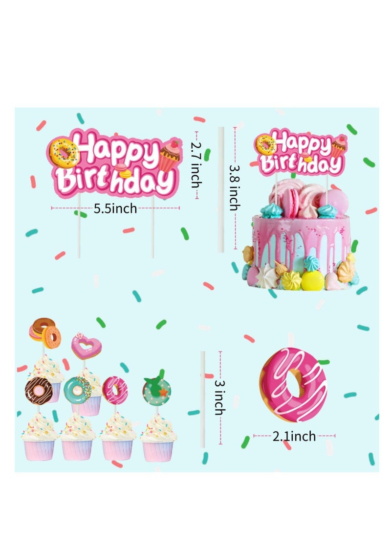 Excefore Donut Birthday Party Decoration, 14 Pcs Donut Cupcake Toppers, Happy Birthday Banner, Donut Themed Party Tea Party, for Kids Birthday Baby Shower Wall Decoration - Image 3