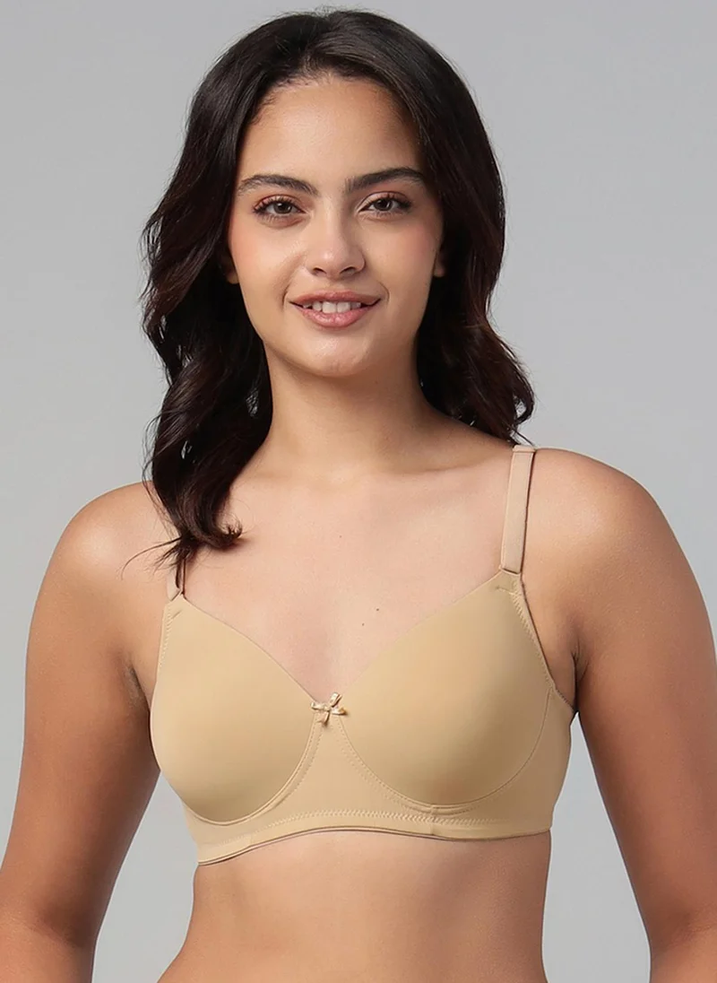 Clovia Clovia Padded Non-Wired Full Coverage Multiway T-shirt Bra in Nude Colour