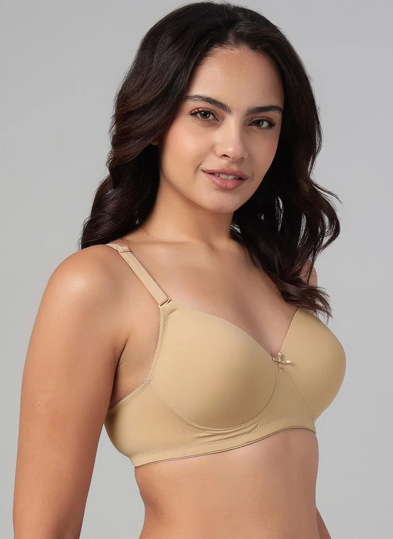 Clovia Beige Clovia Padded Non-Wired Full Coverage Multiway T-shirt Bra in Nude Colour for Women | Best Price UAE