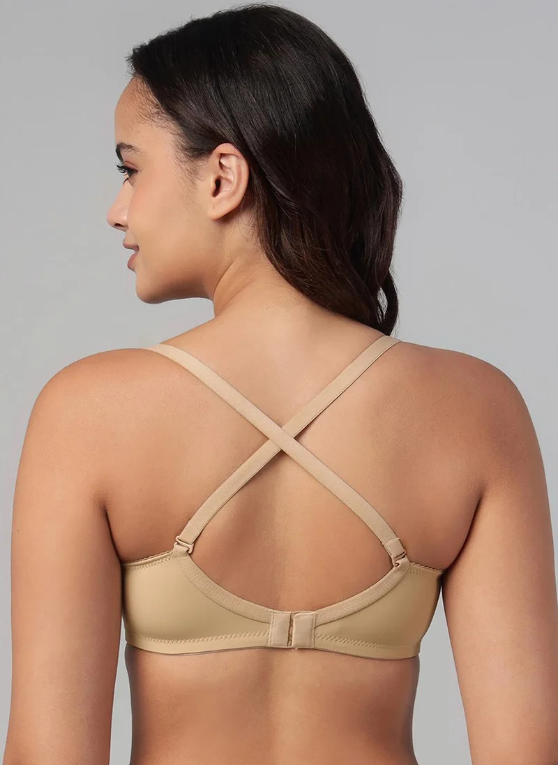 Clovia Beige Clovia Padded Non-Wired Full Coverage Multiway T-shirt Bra in Nude Colour for Women | Best Price UAE