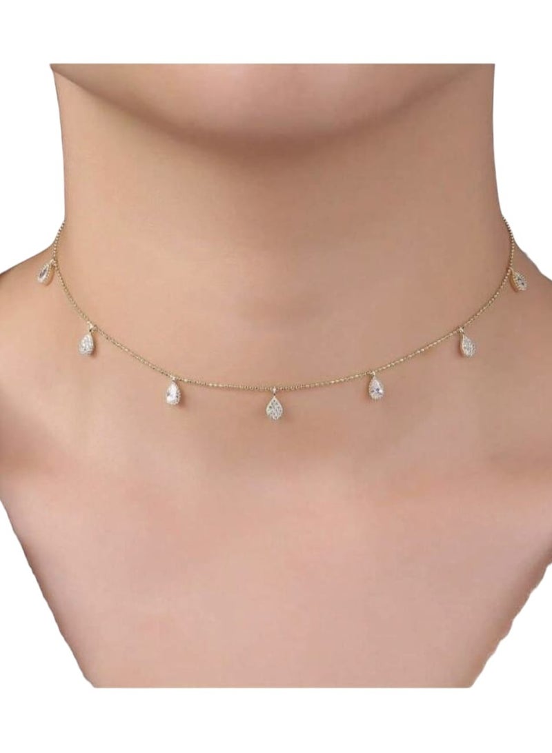 يوكا  قلادة شوكر بقطرة الدمعة  مزخرفة بحجار الراين الأنيقة والبسيطة للارتداء اليومي للنساء هدية للأصدقاء والأم والزوجة - Image 1