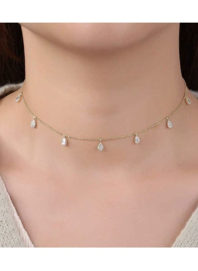 يوكا  قلادة شوكر بقطرة الدمعة  مزخرفة بحجار الراين الأنيقة والبسيطة للارتداء اليومي للنساء هدية للأصدقاء والأم والزوجة - Image 2