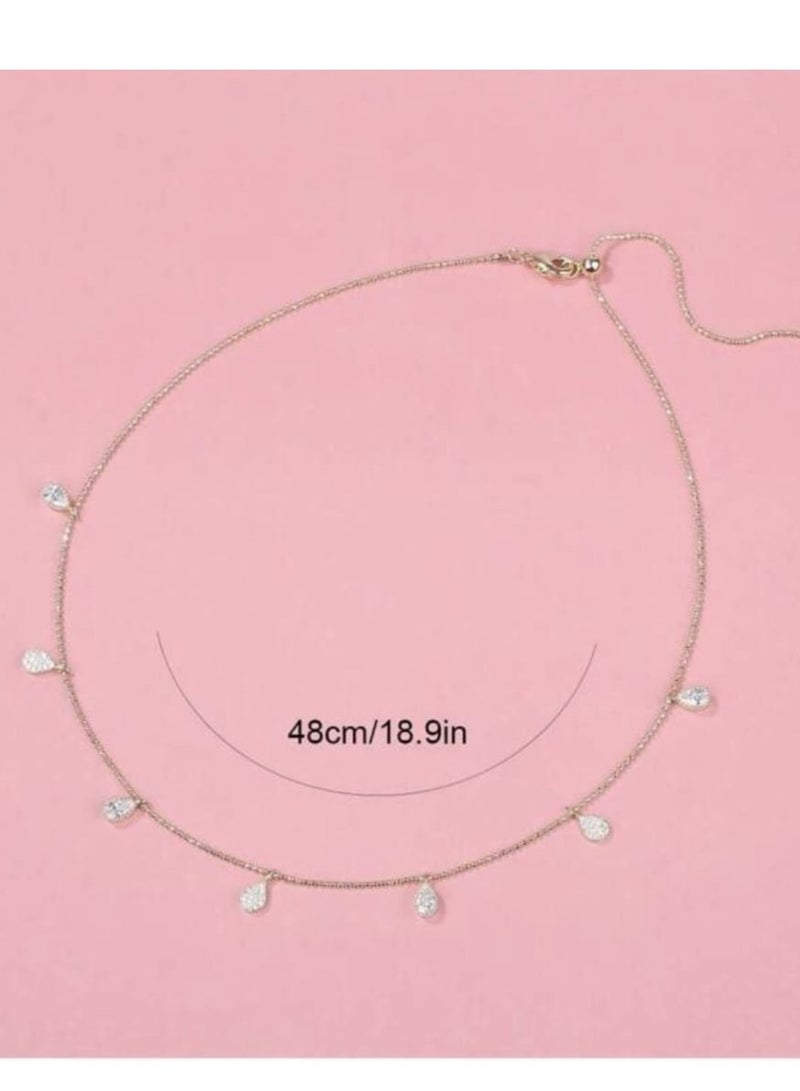 يوكا  قلادة شوكر بقطرة الدمعة  مزخرفة بحجار الراين الأنيقة والبسيطة للارتداء اليومي للنساء هدية للأصدقاء والأم والزوجة - Image 4