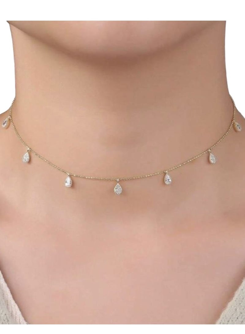 يوكا  قلادة شوكر بقطرة الدمعة  مزخرفة بحجار الراين الأنيقة والبسيطة للارتداء اليومي للنساء هدية للأصدقاء والأم والزوجة - Image 5
