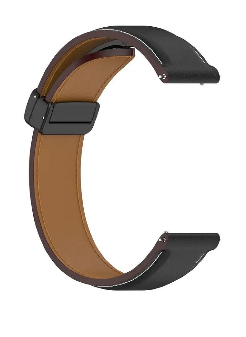 Perfii - Genuine Cow Leather Watch Strap 22mm Folding Buckle Wristband For Fossil Gen 5 Carlyle / Gen 5 Julianna / Gen 5 Garrett / Gen 5 Carlyle HR Black - Image 1