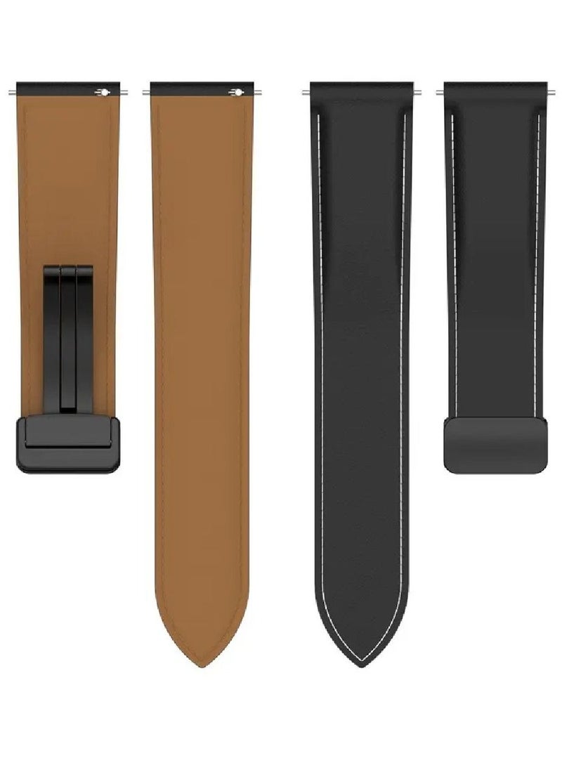 Perfii - Genuine Cow Leather Watch Strap 22mm Folding Buckle Wristband For Fossil Gen 5 Carlyle / Gen 5 Julianna / Gen 5 Garrett / Gen 5 Carlyle HR Black - Image 1