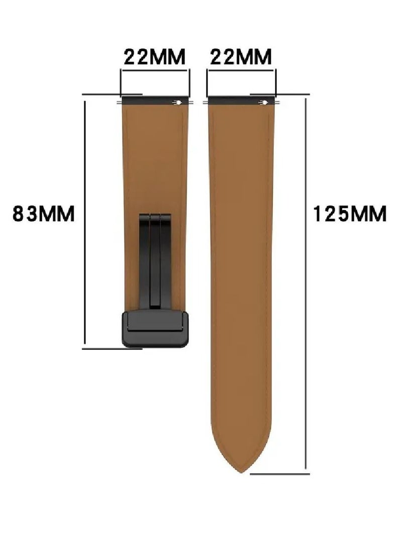 Perfii - Genuine Cow Leather Watch Strap 22mm Folding Buckle Wristband For Fossil Gen 5 Carlyle / Gen 5 Julianna / Gen 5 Garrett / Gen 5 Carlyle HR Black - Image 1