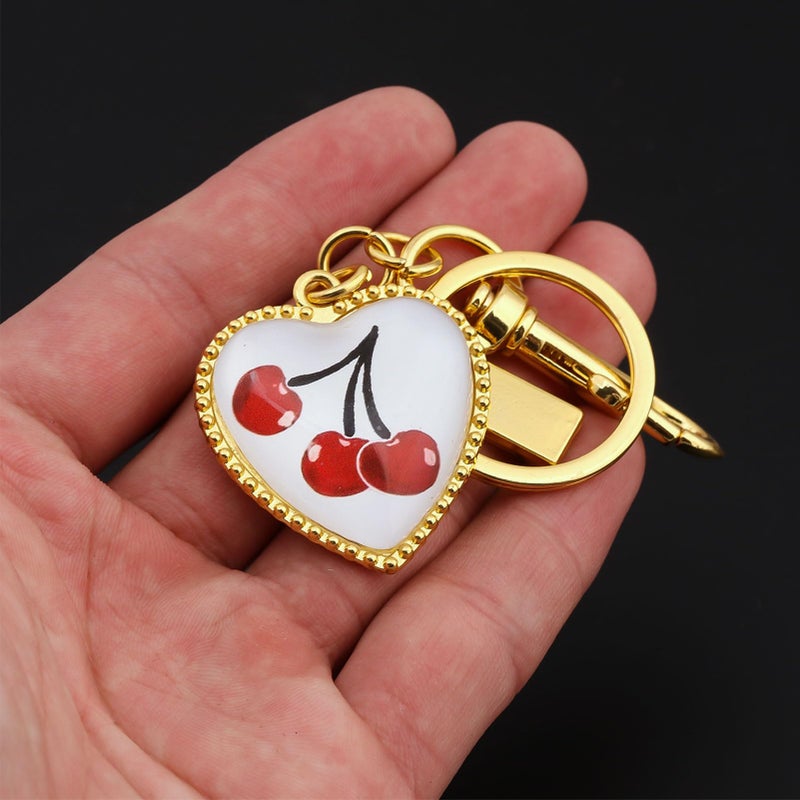 SORGERLY Heart Cherry Bag Charm Keychain - Cute Purse Handbag Accessories, Gold Key Chain - Beautiful Birthday Gift for Women (gold heart) - Image 2