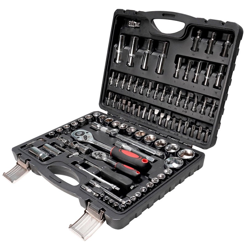 ANXTECH Mechanics Tool Set Metric, 95PCS 1/2" & 1/4" Drive Impact Socket Set with Ratchet Handle, Deep & Shallow Socket Set with Universal Joint, Automotive Tool Kit with Case for Car, Motorcycle, Home Repair - Image 1