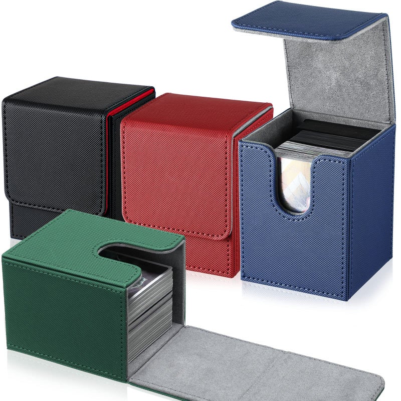Yookeer 4 Pieces Leather Deck Card Boxes Cards Deck Game Box for Collectible Playing Card Box Compatible with MTG CommanderBlack and Red Green Blue RedVertical - Image 2