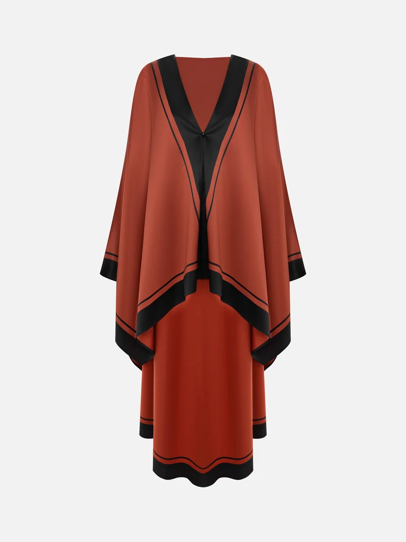 ليتشي Maxi dress with a cape and contrasting details