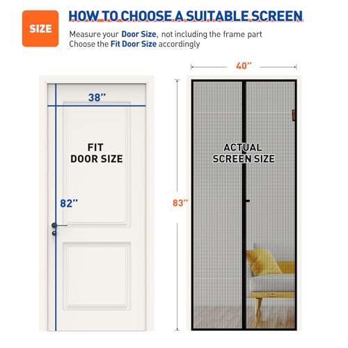 MAGZO Magnetic Screen Door Fit Door Size 38 x 82 Inch Screen Size 40 x 83 Sturdy Full Frame HookLoop for Sliding Door - Image 3