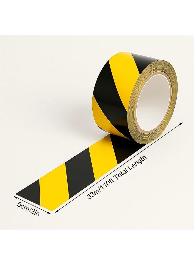 Black Yellow Warning Safety Tape for Floor Marking, Strong Adhesive Caution Hazard Tape Wear Resistance for Walls, Floors, Pipes and Equipment (5cmx33m/2inchx110ft) - Image 2