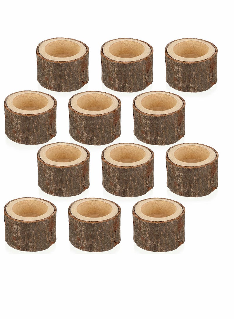Excefore Wooden Candle Holders Votive Candle Holders, Rustic Wooden Pillar Candle Stands Vintage Wooden Tealight Holders Set Candle Centerpieces for Dining Table Wedding Party 12 Set - Image 1