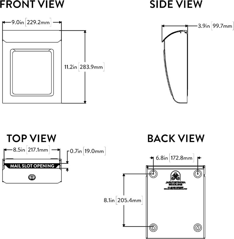 ARCHITECTURAL MAILBOXES صندوق بريد أفين™ القابل للقفل، مثبت على الحائط عموديًا للخارج، صندوق بريد صغير من الفولاذ المجلفن الحديث مع قفل ومفتاح، أسود - Image 5