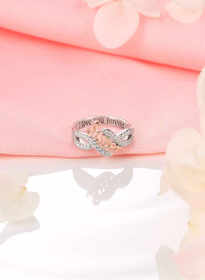 Sariel 925 Sterling Silver Mom Nana Sister Daughter Bestie Wife Ring for Women I Love You Forever Mothers Day Christmas Birthday Rings Jewelry Gifts (Sister, 7) - Image 2
