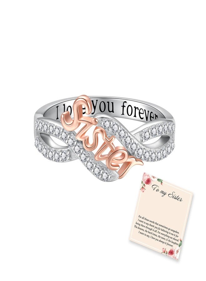 Sariel 925 Sterling Silver Mom Nana Sister Daughter Bestie Wife Ring for Women I Love You Forever Mothers Day Christmas Birthday Rings Jewelry Gifts (Sister, 7) - Image 1