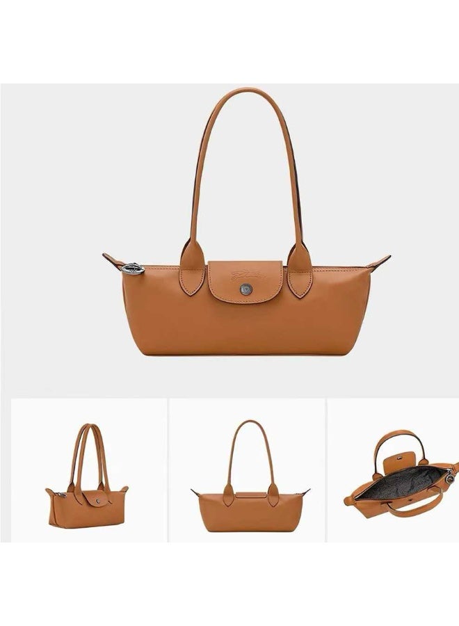 Longchamp Minimalist Long-Handle Dumpling Shoulder Bag, Cashew Brown - Image 2