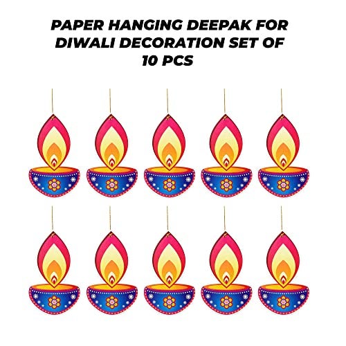 TOYXE Paper Hanging Deepak for Diwali Decoration Set of 10 Pcs Diyas and Lights Toran Deepawali Home Decor Festive Hanging Decorations Diwali Festival Items Vibrant Wall Ceiling Décor - Image 3