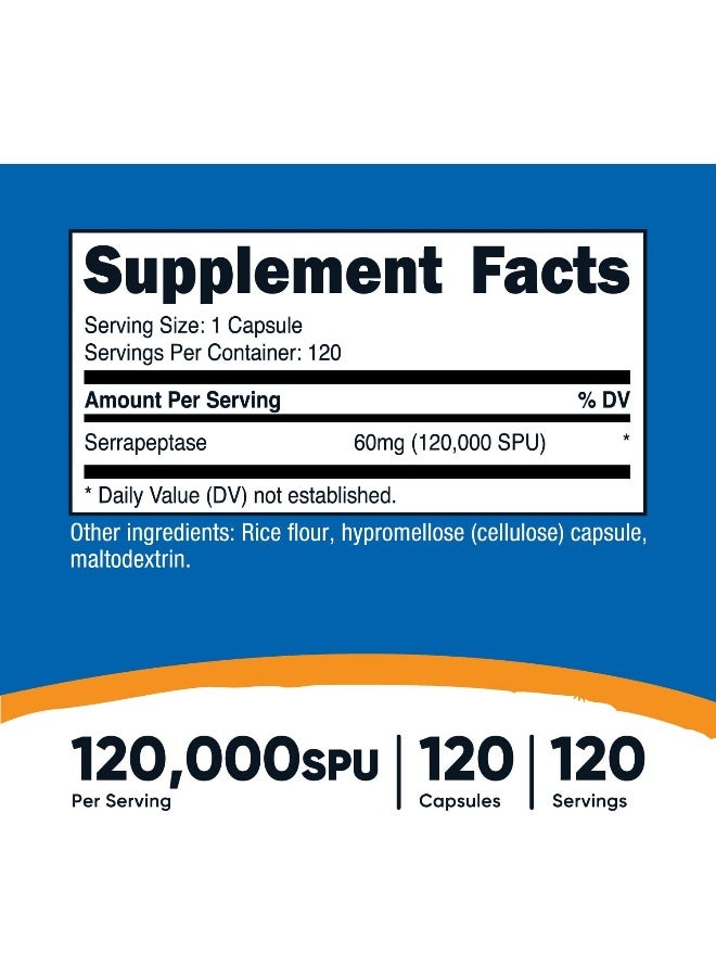 Nutricost Serrapeptase 120,000 Spu, 120 Capsules - Gluten Free, Non-Gmo, And Vegetarian Friendly - Image 2