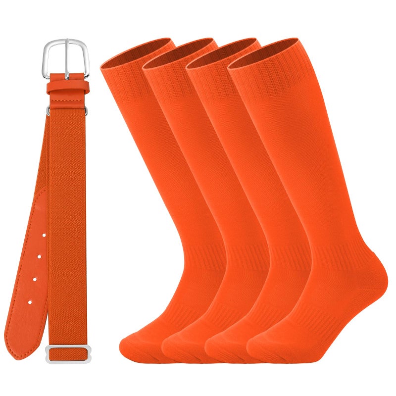 Ultrafun Kids Youth Baseball/Softball Socks and Belt Combo Set for Boys Girls (US, Alpha, Medium, Regular, Orange) - Image 1