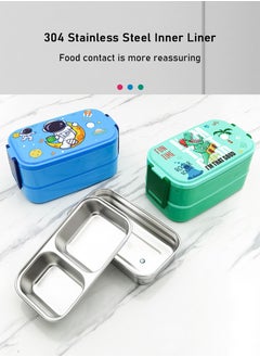 TAPIT 2-Layer Student Stainless Steel Lunch Box for Kids, Leakproof Bento Box for Children, Rectangular Cute Cartoon Print Lunch Box for School (Blue)  - Image 3