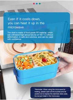 TAPIT 2-Layer Student Stainless Steel Lunch Box for Kids, Leakproof Bento Box for Children, Rectangular Cute Cartoon Print Lunch Box for School (Blue)  - Image 4