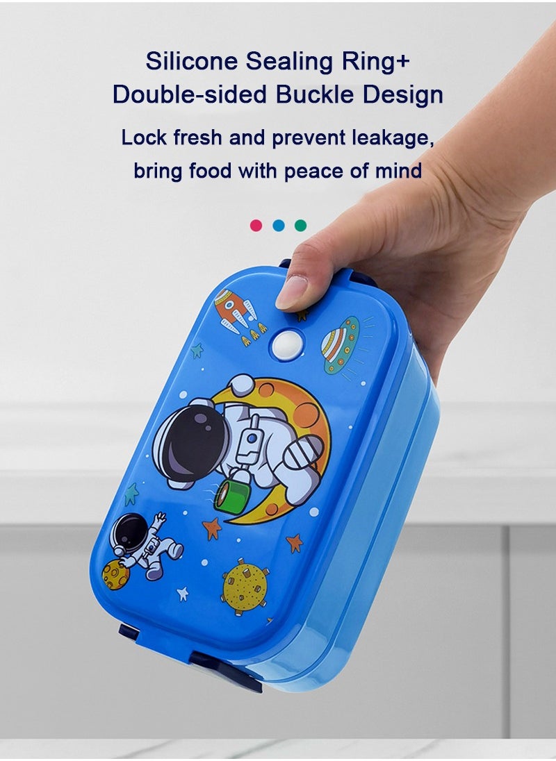 TAPIT - 2-Layer Student Stainless Steel Lunch Box for Kids, Leakproof Bento Box for Children, Rectangular Cute Cartoon Print Lunch Box for School (Blue) - Image 1