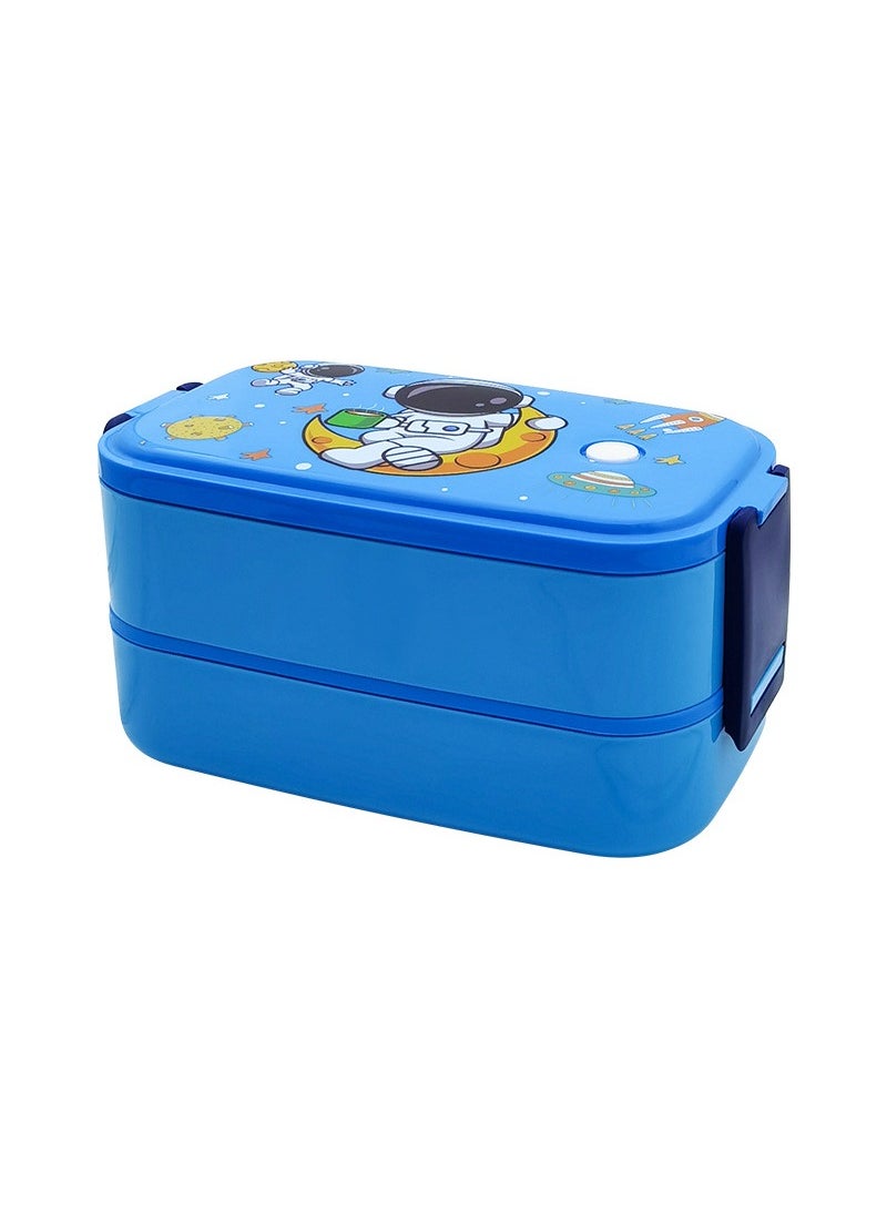 TAPIT - 2-Layer Student Stainless Steel Lunch Box for Kids, Leakproof Bento Box for Children, Rectangular Cute Cartoon Print Lunch Box for School (Blue) - Image 1